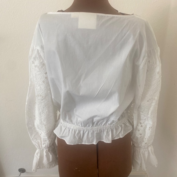 Anthropologie white cotton blouse with eyelet sleeves - Picture 3 of 3